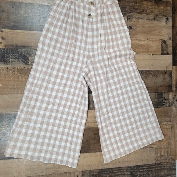 NWT Free People Seersucker Plaid Neutral Gingham Wide Leg Jumpsuit‎ Womens 8 - Picture 3 of 16